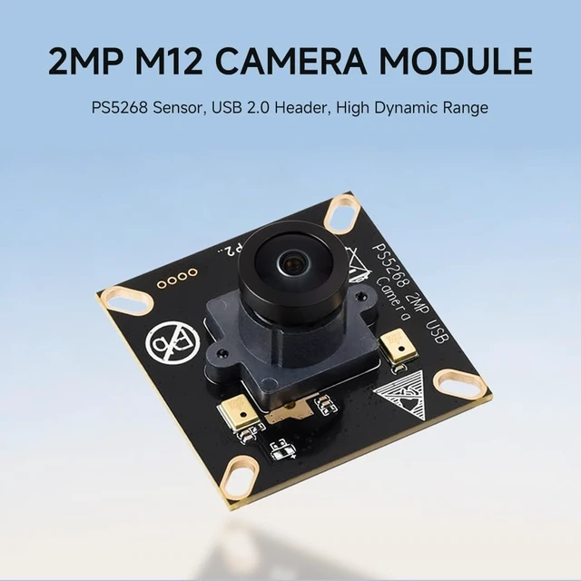 Alt view image 3 of 7 - Waveshare PS5268 2MP M12 Camera Module with USB 2.0 Header | high dynamic range, rolling shutter, onboard dual microphones