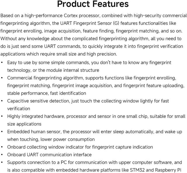 Alt view image 4 of 7 - Waveshare Round-Shaped All-in-One Capacitive Fingerprint Sensor G Type | Onboard LED indicator, 192 × 192 Image Pixels, Commercial Fingerprinting Algorithm, UART Communication, Compact Size