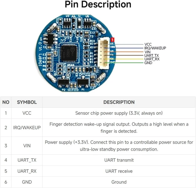 Alt view image 7 of 7 - Waveshare Round-Shaped All-in-One Capacitive Fingerprint Sensor G Type | Onboard LED indicator, 192 × 192 Image Pixels, Commercial Fingerprinting Algorithm, UART Communication, Compact Size