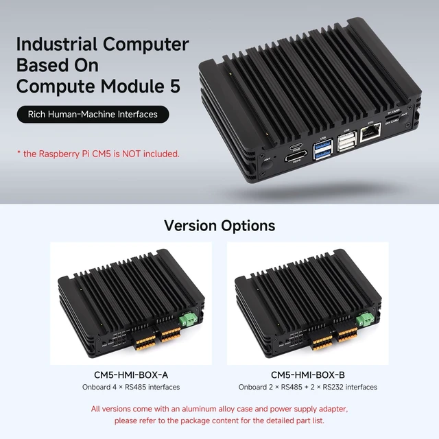 Alt view image 3 of 7 - Waveshare Industrial Computer, Compatible with RPi CM5, 4 X RS485 | 1000M Ethernet RJ45 port, Supports RS485 And 4G/5G Communication, with aluminum alloy heat dissipation case