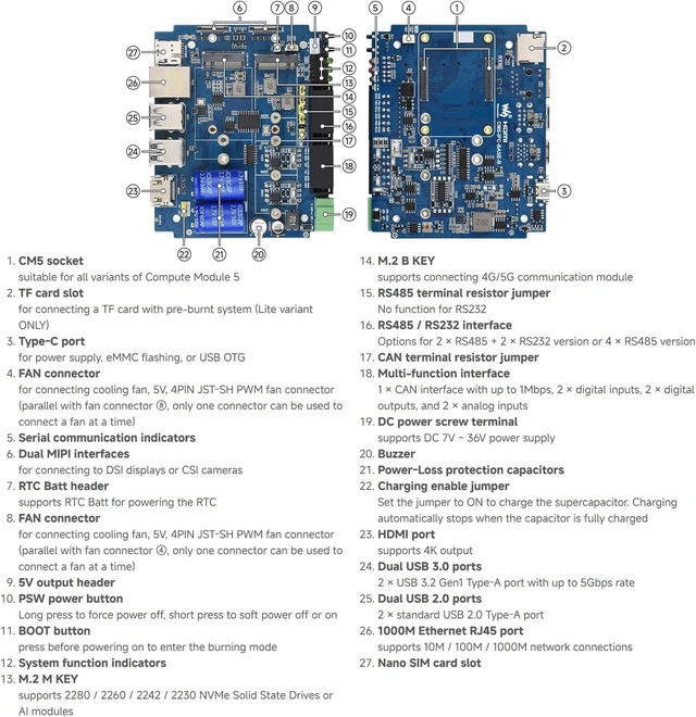Alt view image 6 of 7 - Waveshare Industrial Computer, Compatible with RPi CM5, 4 X RS485 | 1000M Ethernet RJ45 port, Supports RS485 And 4G/5G Communication, with aluminum alloy heat dissipation case