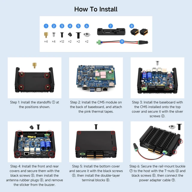 Alt view image 7 of 7 - Waveshare Industrial Computer, Compatible with RPi CM5, 4 X RS485 | 1000M Ethernet RJ45 port, Supports RS485 And 4G/5G Communication, with aluminum alloy heat dissipation case