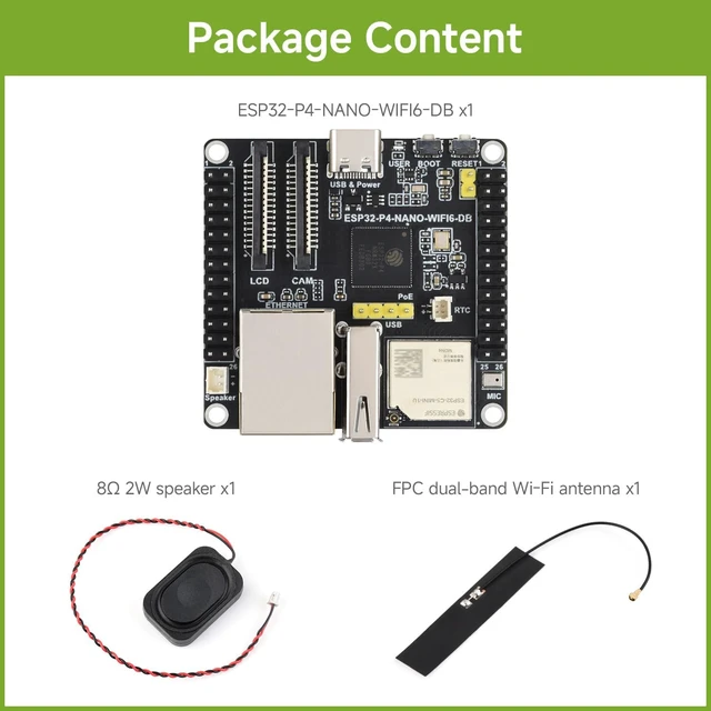 Alt view image 2 of 7 - Waveshare ESP32-P4-NANO-WIFI6-DB Development Board, Basic Kit | Bundle with speaker and Wi-Fi antenna, RISC-V Dual-Core 400MHz + Single-Core 40MHz, Dual-Band Wi-Fi 6 and BLE 5