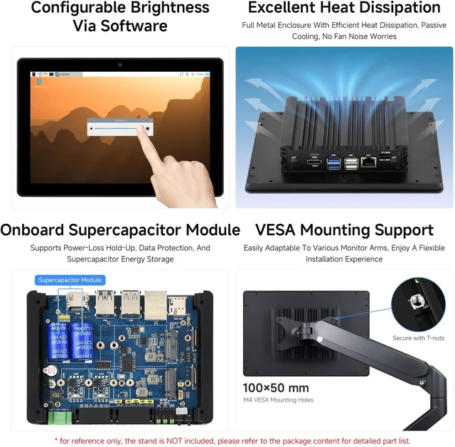 Alt view image 5 of 7 - Waveshare Industrial HMI All-in-One Touch Display for RPi CM5, 7inch LCD | 10-Point Touch, Optical bonding toughened glass panel, 5MP front camera, supports RS485 Industrial and 4G/5G Communication