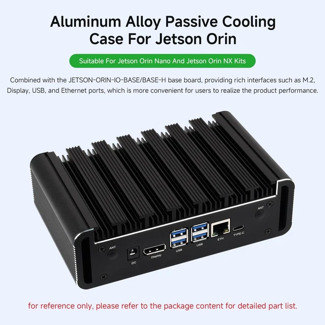 Alt view image 3 of 7 - Waveshare Passive Cooling Case Kit,with Jetson-ORIN-IO-Base-H,Orin NX 16GB | Aluminum Alloy Cooling Case, Onboard Power Button With Indicator rich interfaces, M.2, Display, USB, and Ethernet ports