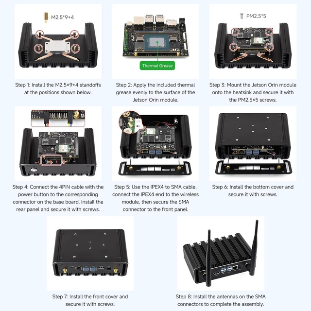Alt view image 7 of 7 - Waveshare Passive Cooling Case Kit,with Jetson-ORIN-IO-Base-H,Orin NX 16GB | Aluminum Alloy Cooling Case, Onboard Power Button With Indicator rich interfaces, M.2, Display, USB, and Ethernet ports