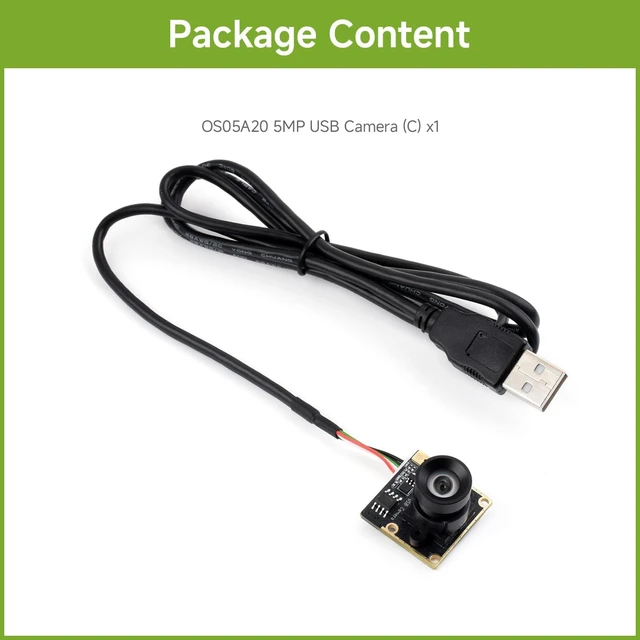 Alt view image 2 of 6 - Waveshare OS05A20 5MP USB Camera Module Type C, Supports USB2.0 Type-C Port | onboard single microphone, 91.7° FOV distortion-free lens