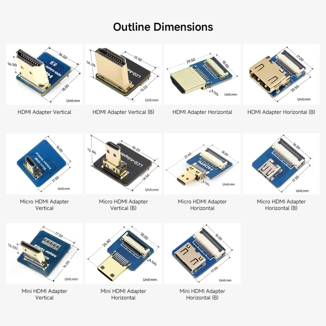 Alt view image 6 of 6 - waveshare HDMI Adapters, for DIY HDMI Cable, Vertical B, 4PCS | HDMI Vertical B, HDMI Male Plug To Female Connector, 16.0 × 15.0 × 14.3mm