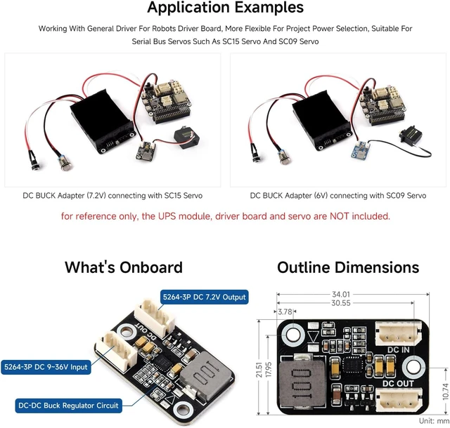 Alt view image 4 of 4 - Waveshare Serial Bus Servo DC Buck Adapter, Mini Module, 6V Buck Regulator | Design for Serial Bus Servos, Easy to Use, 9 ~ 36V wide voltage input for more flexible project power selection