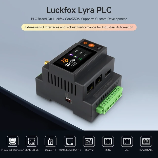 Alt view image 3 of 7 - Waveshare Luckfox Lyra Programmable Logic Controller, with PoE Functional | Based On RK3506B With Triple-Core ARM Cortex-A7, Onboard 1.9inch LCD Touchscreen And Dual 100Mbps Ethernet Ports