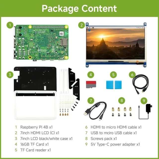 Alt view image 2 of 2 - Waveshare Display Kit, PI4B-3GB, 7inch Capacitive Touch LCD, TF Card | All-in-one Pi4B kit, quad-core 64-bit processor, Includes driver-free 7-inch 5-point capacitive IPS touchscreen and PI4B-3GB