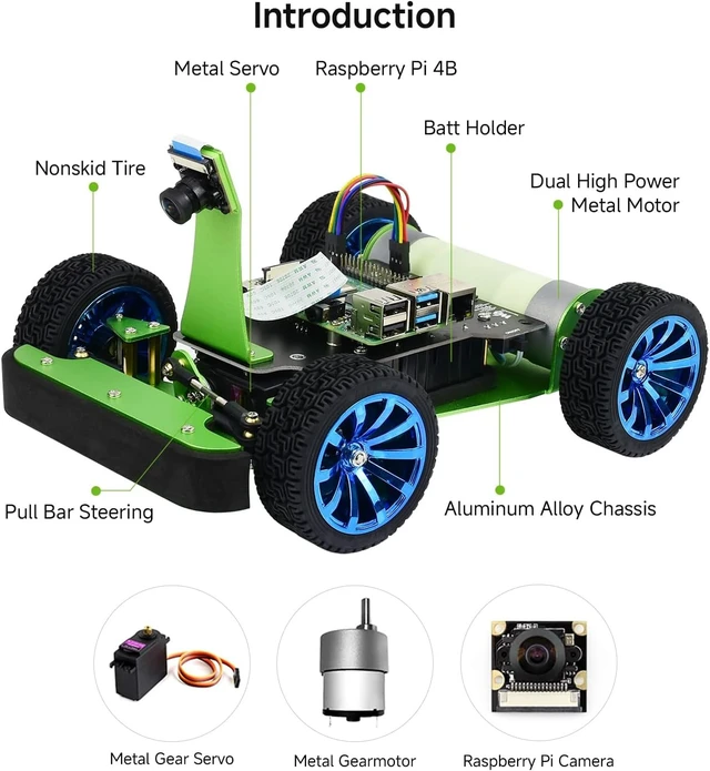 Alt view image 5 of 7 - Waveshare PiRacer AI Autonomous Racing Robot, Comes with Pi4B-3GB | Equipped with 5MP 160° wide-angle camera, aluminum chassis, Ackerman steering, onboard OLED & multi-protection power circuit.