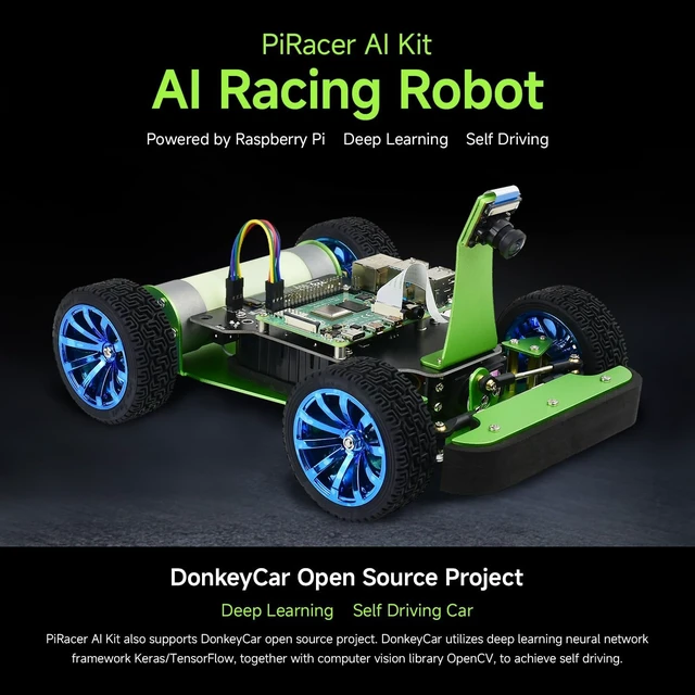 Alt view image 3 of 7 - Waveshare PiRacer AI Autonomous Racing Robot, Comes with Pi4B-3GB | Equipped with 5MP 160° wide-angle camera, aluminum chassis, Ackerman steering, onboard OLED & multi-protection power circuit.