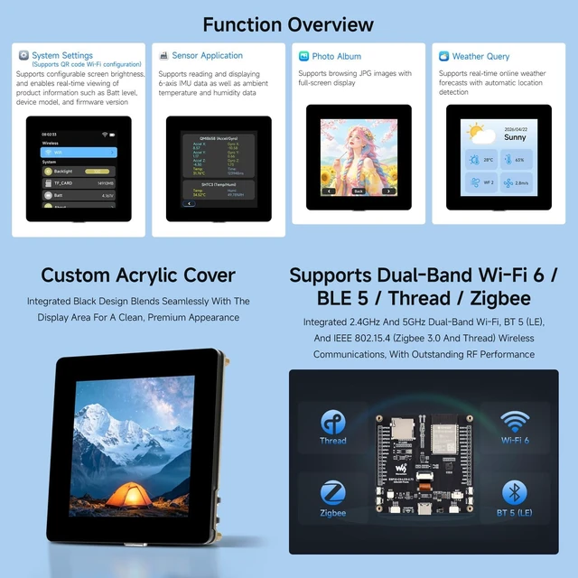 Alt view image 5 of 7 - Waveshare ESP32-C5 2.73inch LCD Display Dev Board,no BAT | 32-bit RISC-V Processor, 320 × 320 Resolution, 262K Color, Supports Dual-band 2.4GHz/5GHz W-Fi And BT 5 (LE)