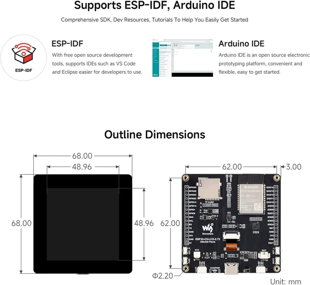 Alt view image 6 of 7 - Waveshare ESP32-C5 2.73inch LCD Display Dev Board,no BAT | 32-bit RISC-V Processor, 320 × 320 Resolution, 262K Color, Supports Dual-band 2.4GHz/5GHz W-Fi And BT 5 (LE)