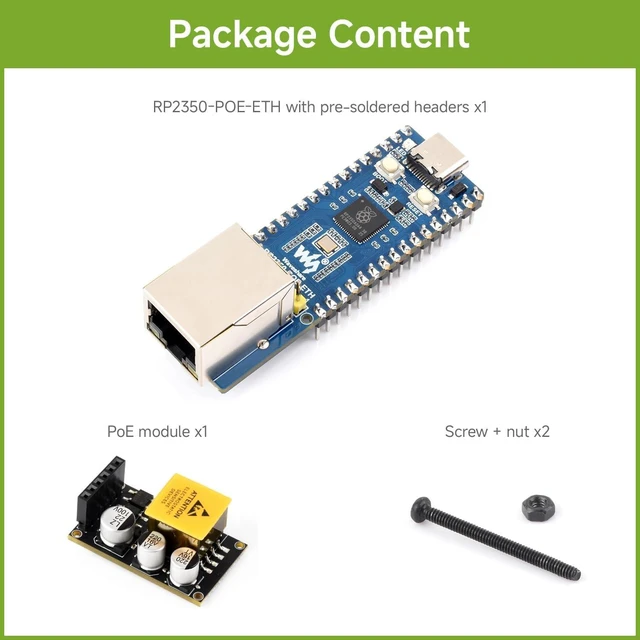 Alt view image 2 of 7 - Waveshare RP2350-POE-ETH-M-Kit, Dual Core and Architecture | With pre-soldered headers, with PoE module