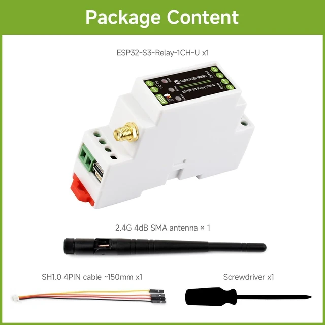 Alt view image 2 of 7 - Waveshare Industrial 1-Channel ESP32-S3 W-Fi Relay Module | With SMA antenna connector, uses the external antenna by default