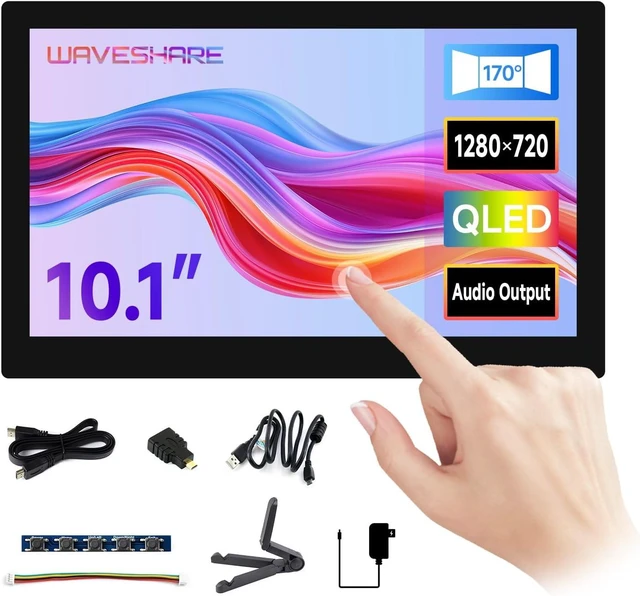 Main image of Waveshare 10.1inch QLED Quantum Dot Display Type B, 1280 × 720 Resolution | Compatible with Raspberry Pi,G+G Toughened Glass Panel, IPS, Supports DDC/CI Brightness Adjustment