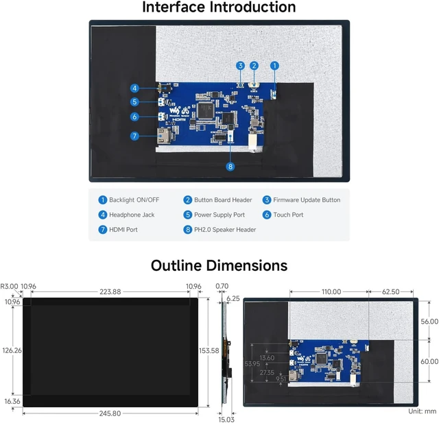 Alt view image 7 of 7 - Waveshare 10.1inch QLED Quantum Dot Display Type B, 1280 × 720 Resolution | Compatible with Raspberry Pi,G+G Toughened Glass Panel, IPS, Supports DDC/CI Brightness Adjustment