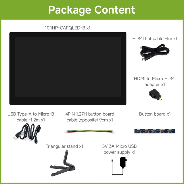 Alt view image 2 of 7 - Waveshare 10.1inch QLED Quantum Dot Display Type B, 1280 × 720 Resolution | Compatible with Raspberry Pi,G+G Toughened Glass Panel, IPS, Supports DDC/CI Brightness Adjustment