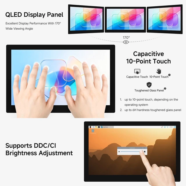Alt view image 5 of 7 - Waveshare 10.1inch QLED Quantum Dot Display Type B, 1280 × 720 Resolution | Compatible with Raspberry Pi,G+G Toughened Glass Panel, IPS, Supports DDC/CI Brightness Adjustment