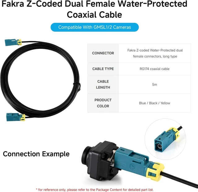 Alt view image 3 of 3 - Waveshare Fakra Z-Coded Dual Female Waterproof Coaxial Cable | RG174 coaxial cable, 5m length, Compatible with GMSL1/2 Cameras
