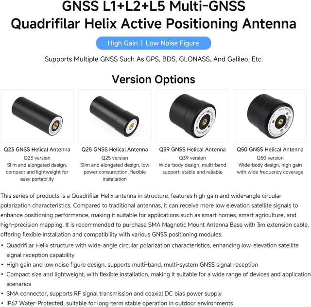 Alt view image 3 of 6 - Waveshare GNSS L1+L2+L5 Multi-Constellation, SMA Connector, Q50 Version | Multi-band Quadrifilar Helix Active High-Precision Positioning Antenna,Supports Multi-GNSS Positioning Systems