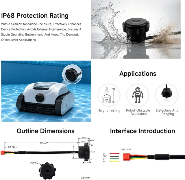 Alt view image 5 of 5 - Waveshare TOF MINIS Laser Range Sensor, Controller and Ranging Algorithm | Time-of-Flight (TOF) technology, RS485, long range|Short Blind Zone|stable/accurate/sensitive|IP68|indoor/outdoor