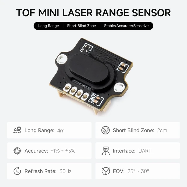 Alt view image 3 of 6 - Waveshare TOF MINI Laser Range Sensor, Based on Time-of-Flight (TOF) | built-in controller and ranging algorithm, UART communication support long range|Short Blind Zone|stable/accurate/sensitive