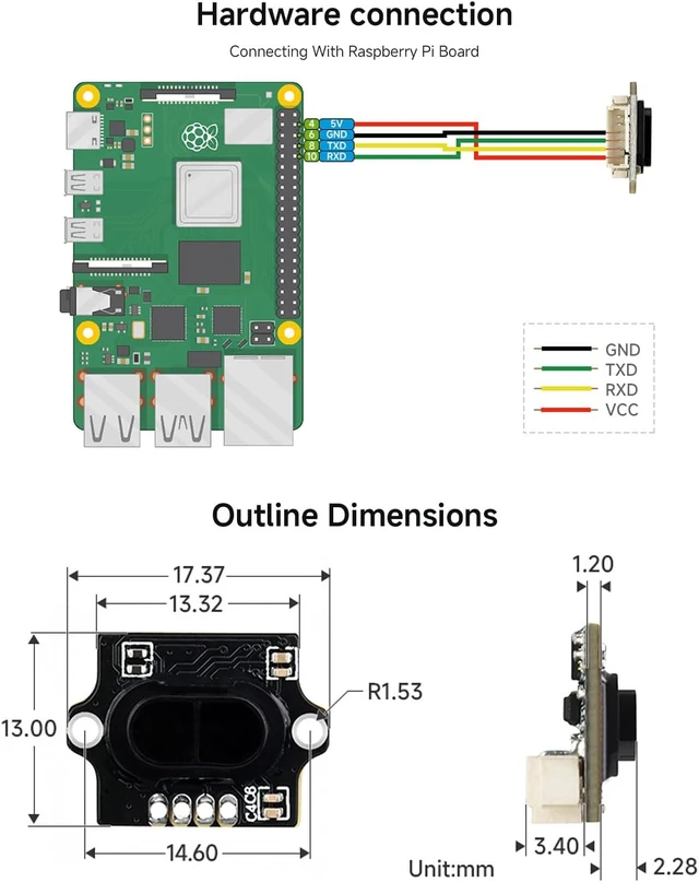 Alt view image 6 of 6 - Waveshare TOF MINI Laser Range Sensor, Based on Time-of-Flight (TOF) | built-in controller and ranging algorithm, UART communication support long range|Short Blind Zone|stable/accurate/sensitive