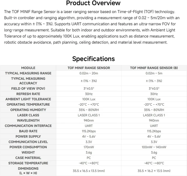 Alt view image 4 of 6 - Waveshare TOF (time of Flight) Laser Range Sensor, UART Communication | based on D-TOF Single-Point Laser Sensor|long range|Short Blind Zone|stable/accurate/sensitive|indoor/outdoor