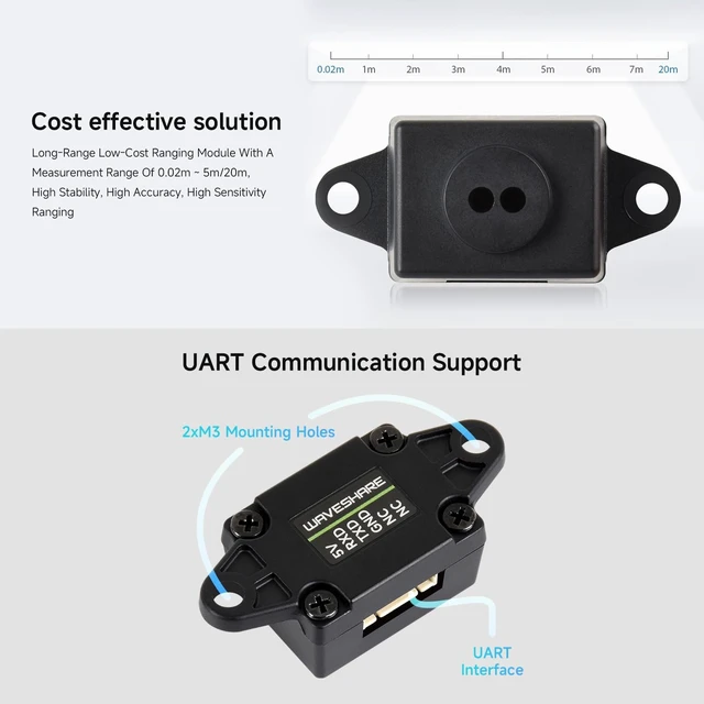 Alt view image 5 of 6 - Waveshare TOF (time of Flight) Laser Range Sensor, UART Communication | based on D-TOF Single-Point Laser Sensor|long range|Short Blind Zone|stable/accurate/sensitive|indoor/outdoor