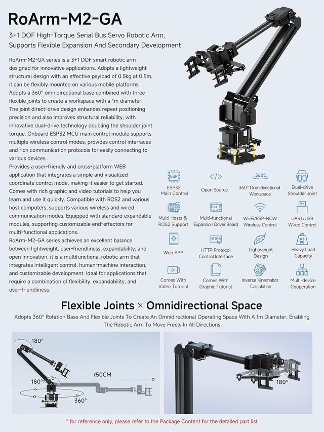 Alt view image 3 of 7 - Waveshare 3+1 DOF High-Torque Serial Bus Servo Based On ESP32 | Desktop Robotic Arm Kit, supports flexible expansion, secondary development, and wireless control
