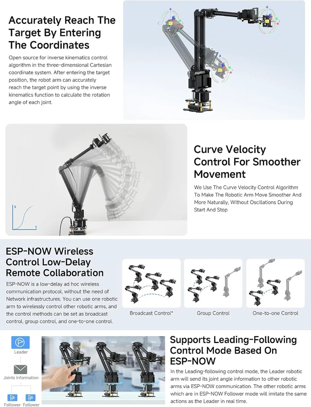 Alt view image 6 of 7 - Waveshare 3+1 DOF High-Torque Serial Bus Servo Based On ESP32 | Desktop Robotic Arm Kit, supports flexible expansion, secondary development, and wireless control
