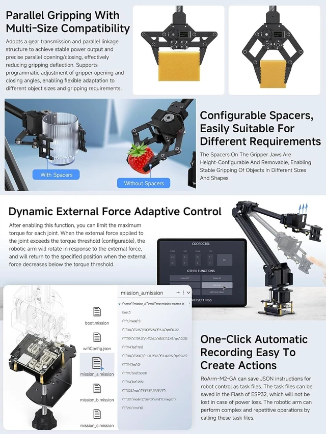 Alt view image 5 of 7 - Waveshare 3+1 DOF High-Torque Serial Bus Servo Based On ESP32 | Desktop Robotic Arm Kit, supports flexible expansion, secondary development, and wireless control