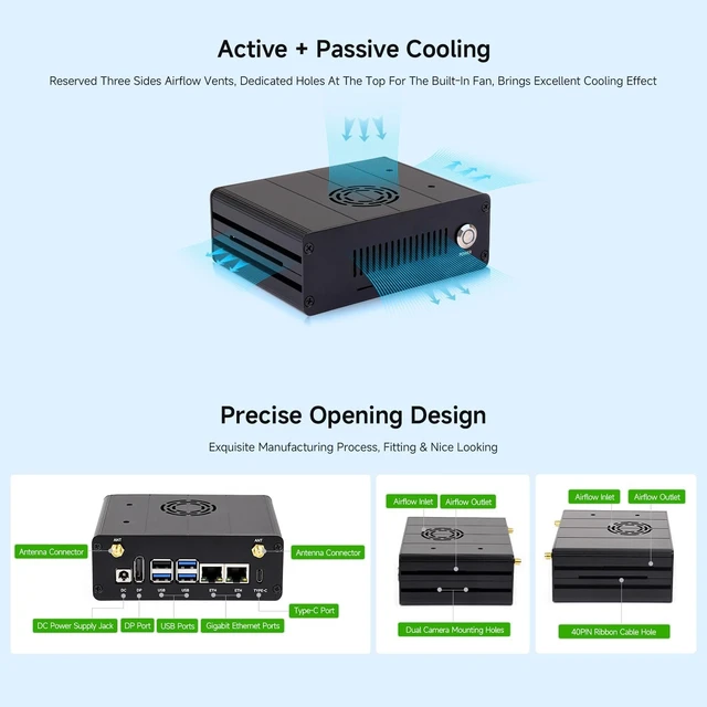 Alt view image 4 of 6 - Waveshare Aluminum Alloy Case for Jetson Orin Type B, with Camera Holder | Suitable for Jetson Orin Nano And Jetson Orin NX dual ETH Kits Active + Passive Cooling Precise Opening Design