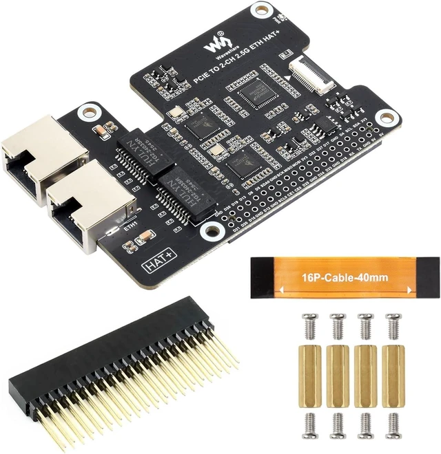 Main image of Waveshare PCIe to 2-CH 2.5G ETH, Equipped with Dual RTL8125, Driver Free | Designed for Raspberry Pi 5, plug and play,supports Raspberry Pi OS/Ubuntu/OpenWrt,Dual 2.5G RJ45 ports, PCIe x1 Gen2