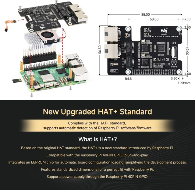 Alt view image 5 of 5 - Waveshare PCIe to 2-CH 2.5G ETH, Equipped with Dual RTL8125, Driver Free | Designed for Raspberry Pi 5, plug and play,supports Raspberry Pi OS/Ubuntu/OpenWrt,Dual 2.5G RJ45 ports, PCIe x1 Gen2