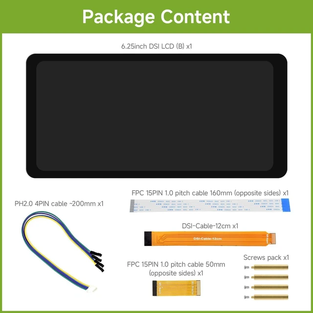 Alt view image 2 of 6 - Waveshare 6.25inch DSI Capacitive Touch Display, 720 × 1560, 5-Point Touch | Compatible with Raspberry Pi 5/4B,CM4 IO Board, 1.1mm Optical Bonding Toughened Glass Panel, IPS Panel, 500cd/m² Brightness