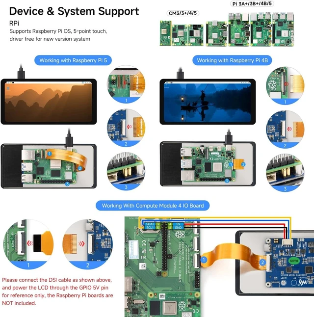 Alt view image 4 of 6 - Waveshare 6.25inch DSI Capacitive Touch Display, 720 × 1560, 5-Point Touch | Compatible with Raspberry Pi 5/4B,CM4 IO Board, 1.1mm Optical Bonding Toughened Glass Panel, IPS Panel, 500cd/m² Brightness