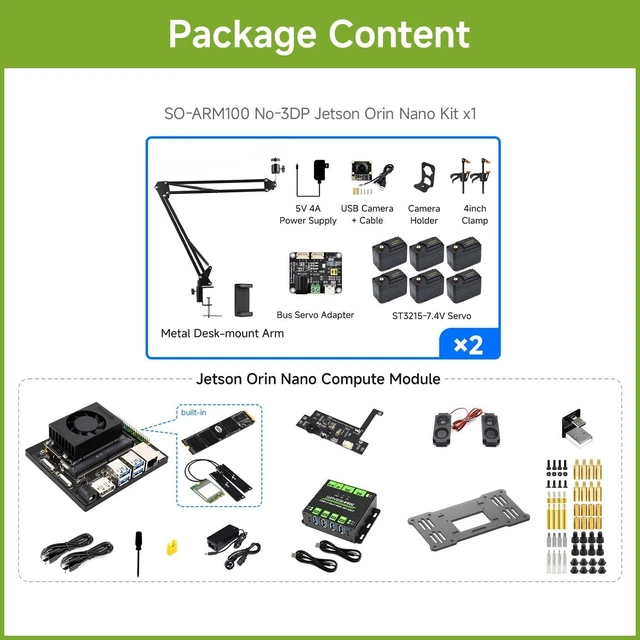 Alt view image 2 of 7 - Waveshare SO-ARM100 Open-Source 6-Axis Robotic Arm, No-3DP Orin Nano Kit | Native Hugging Face LeRobot Support, High-Torque Bus Servos,3D Printed Parts,supports Jetson Orin Nano Super/Orin NX Super/PC