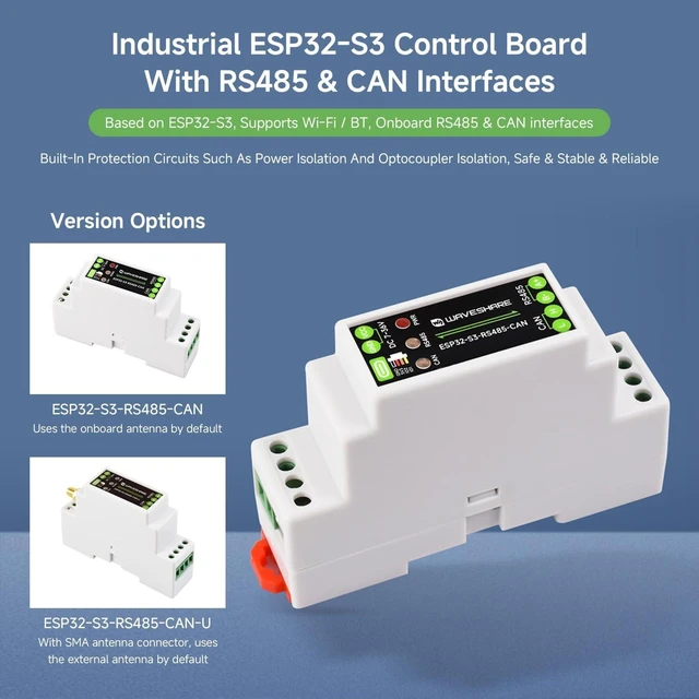 Alt view image 3 of 7 - Waveshare Industrial ESP32-S3 Control Board with RS485 and CAN Interfaces | Supports Wi-Fi / BLE, Built-in Multiple Protection Circuits,power and optocoupler isolation, Safe & Stable & Reliable