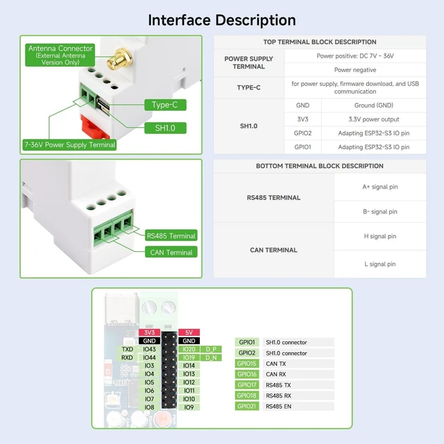 Alt view image 7 of 7 - Waveshare Industrial ESP32-S3 Control Board with RS485 and CAN Interfaces | Supports Wi-Fi / BLE, Built-in Multiple Protection Circuits,power and optocoupler isolation, Safe & Stable & Reliable