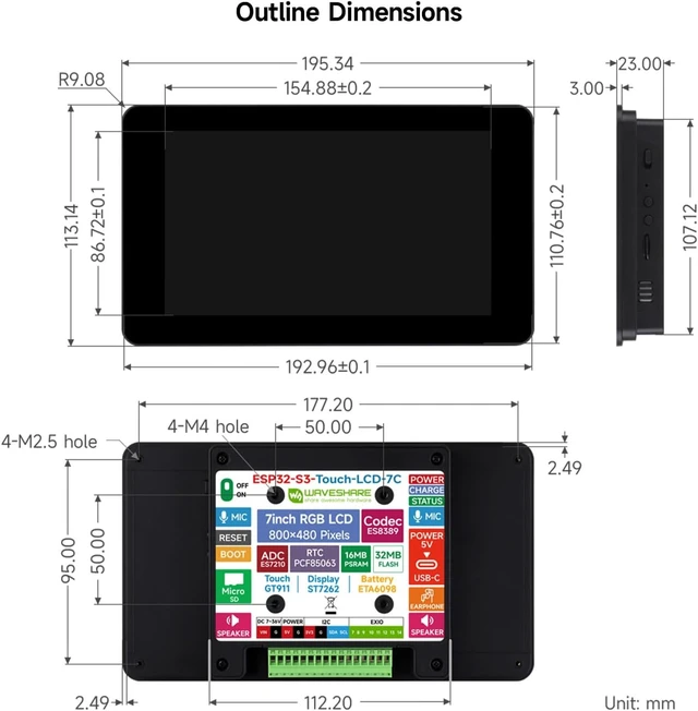 Alt view image 7 of 7 - Waveshare ESP32-S3 7inch AI Voice Touch Display,800 × 480,5-Point Touch,IPS | Supports 2.4GHz Wi-Fi & BLE 5,Supports audio output and recording, enabling a smarter human-machine interaction