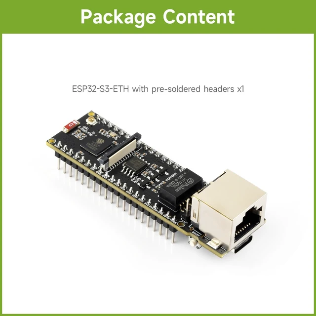 Alt view image 2 of 7 - Waveshare ESP32-S3 ETH Dev Board, with Pre-soldered Headers, Board Only | Support Wi-Fi 5 & BLE5, 240MHz Dual Core, Type-C Port and TF Card Slot, Pico HAT compatible, multiple peripheral interfaces
