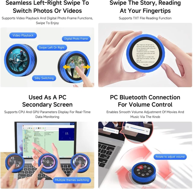 Alt view image 6 of 7 - Waveshare ESP32-S3 1.8inch Knob Display Development Board, Multi-Functional Knob Screen, Capacitive Touch, 2.4GHz Wi-Fi & BLE Wireless, PC Volume Control, PC Secondary Screen, CNC Metal Case, NO BAT