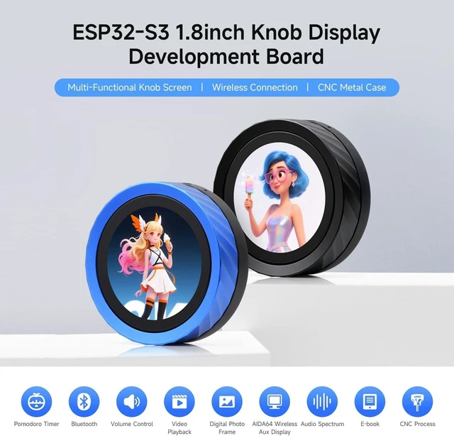 Alt view image 3 of 7 - Waveshare ESP32-S3 1.8inch Knob Display Development Board, Multi-Functional Knob Screen, Capacitive Touch, 2.4GHz Wi-Fi & BLE Wireless, PC Volume Control, PC Secondary Screen, CNC Metal Case, NO BAT