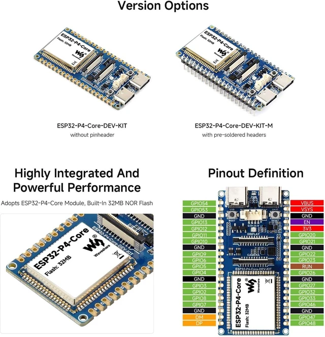 Alt view image 4 of 5 - Waveshare ESP32-P4-Core High-Performance Development Board Based On ESP32-P4, Equipped with RISC-V 32-bit Dual-core and Single-core Processors, Supports USB OTG 2.0 HS