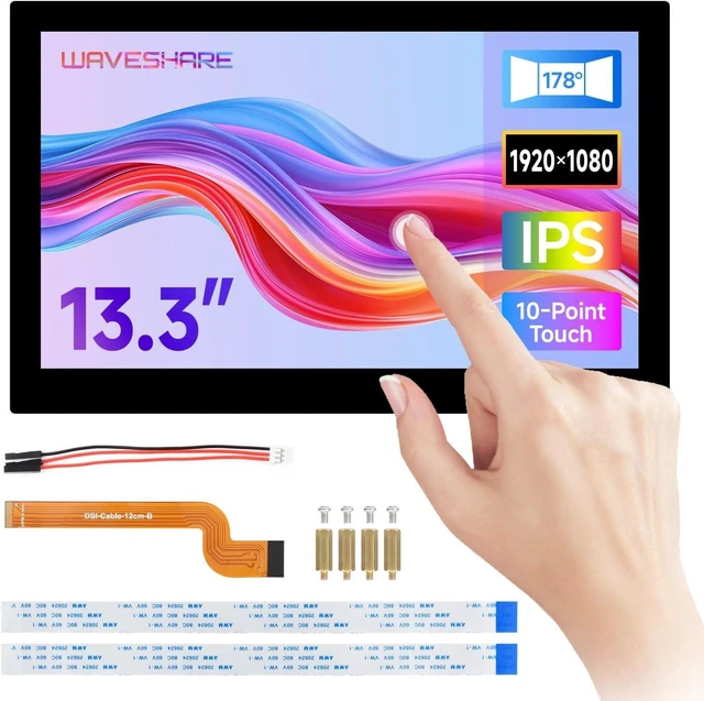 Main image of Waveshare 13.3inch High Resolution DSI Capacitive Touch Display, 1920 × 1080, IPS, Toughened Glass Panel, DSI Interface, 10-Point Touch, Without Back Panel
