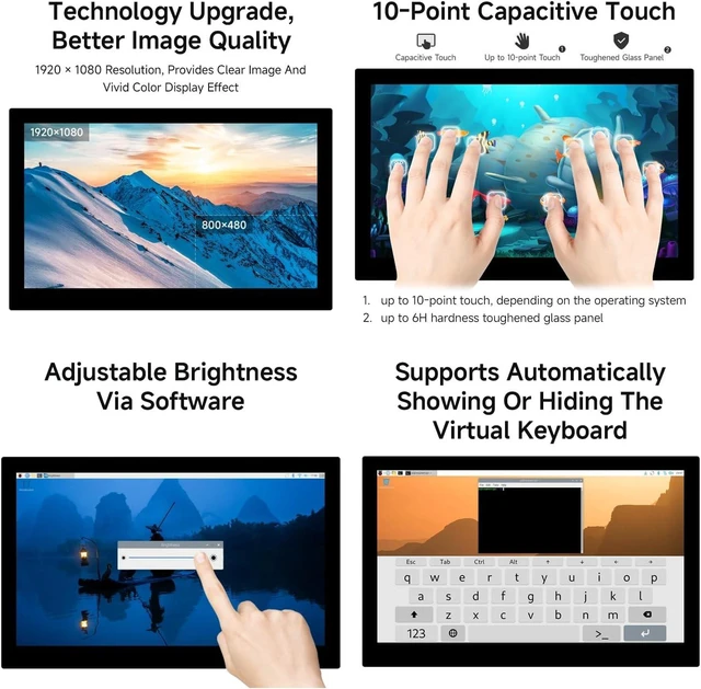 Alt view image 6 of 7 - waveshare 13.3inch High Resolution DSI Capacitive Touch Display, Compatible with Raspberry Pi 5/4B/3B/CM3/3+/4, 1920 × 1080, IPS, DSI Interface, 10-Point Touch, Full Metal Back Panel